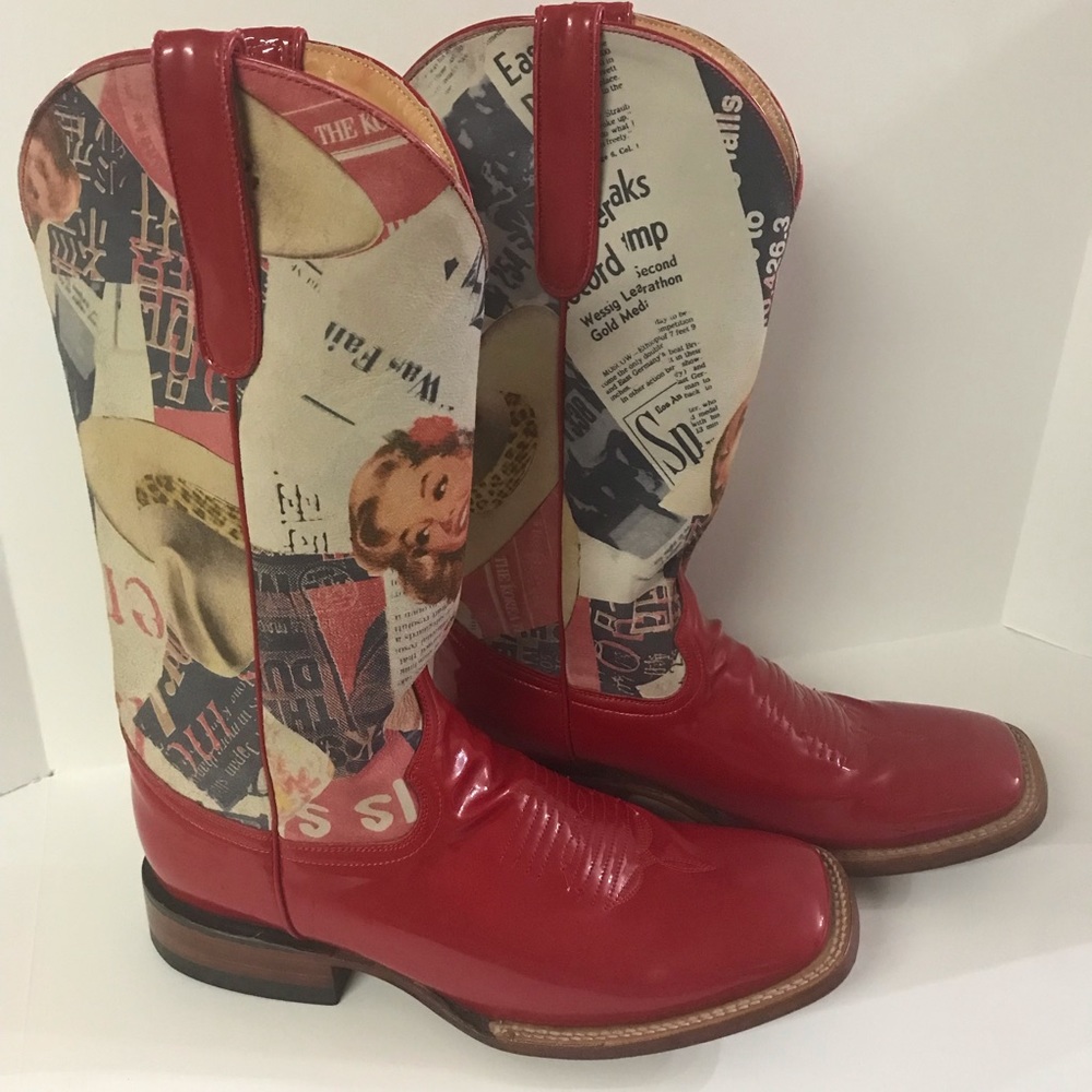 Ferrini Women’s 8 Leather Red Patent Rare Pattern Cowgirl Boots